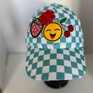 Women’s Checkered Cap with Emoji and Fruit Patches Adjustable Back Band
